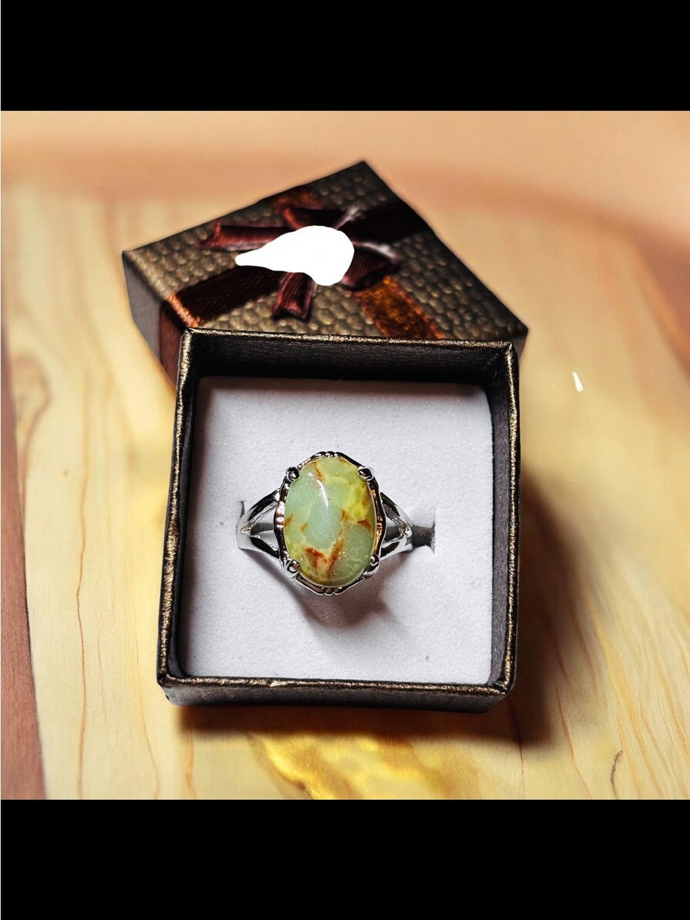 Green Dragon Blood Jasper Style Silver tone Ring Sz 7
